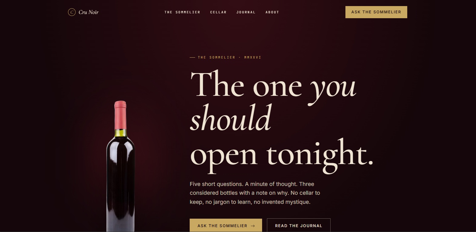 Cru Noir — AI sommelier wine recommendation web app