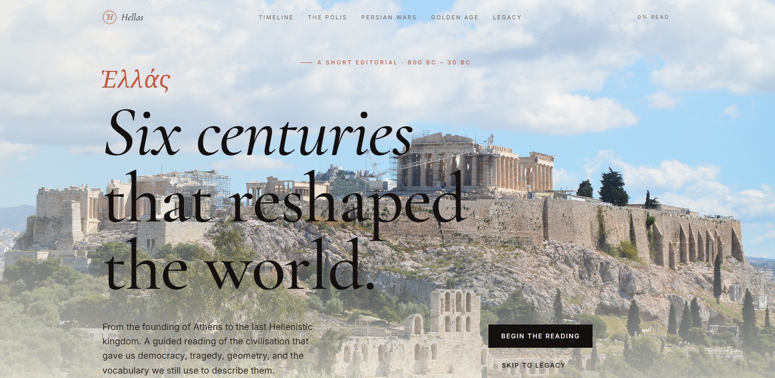 Hellas — interactive scroll editorial on ancient Greece