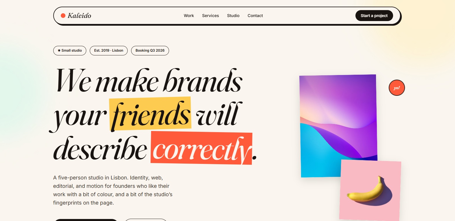 Kaleido — boutique design studio website with a colour system