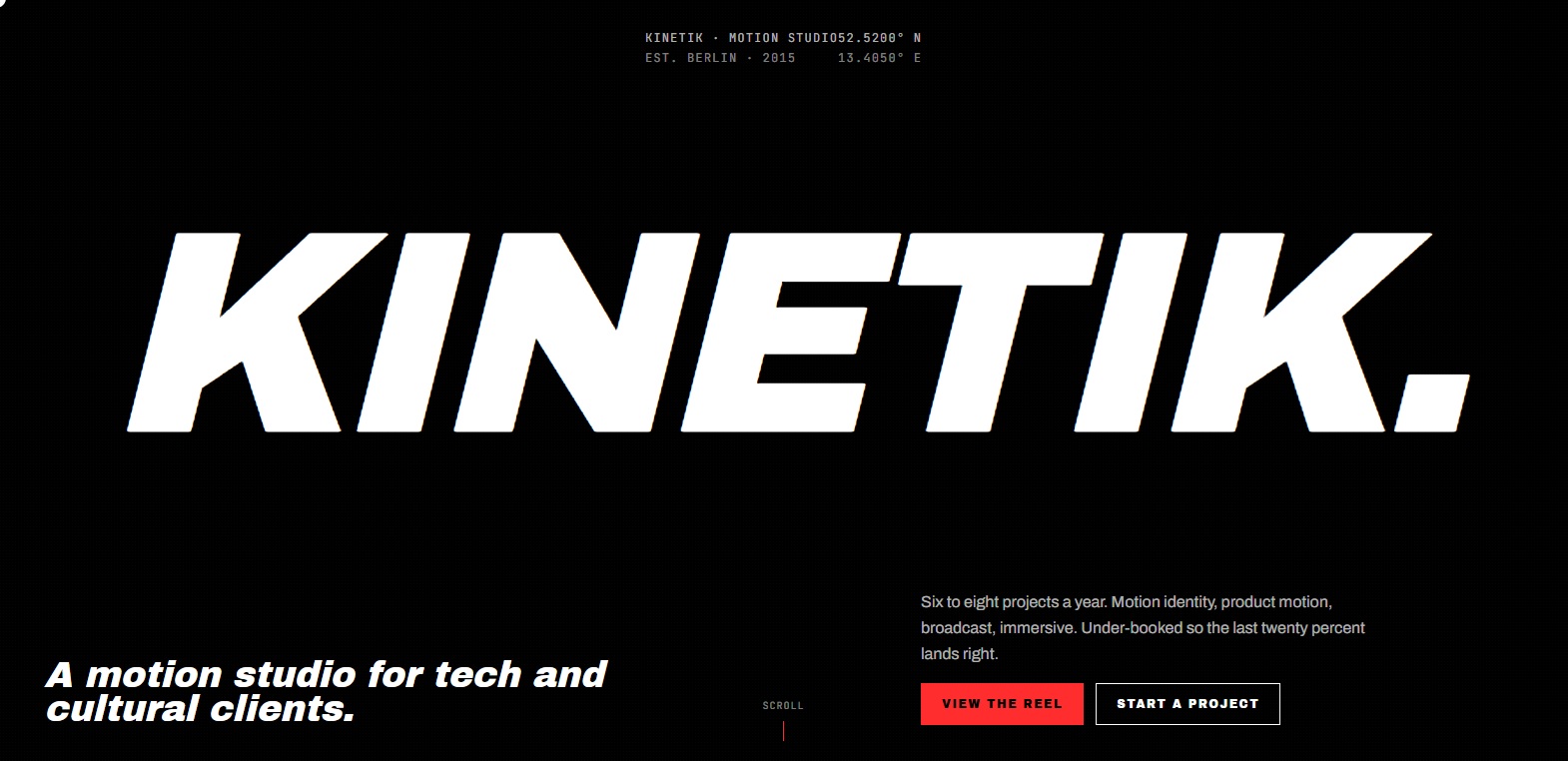 Kinetik — motion-design studio portfolio with horizontal scroll