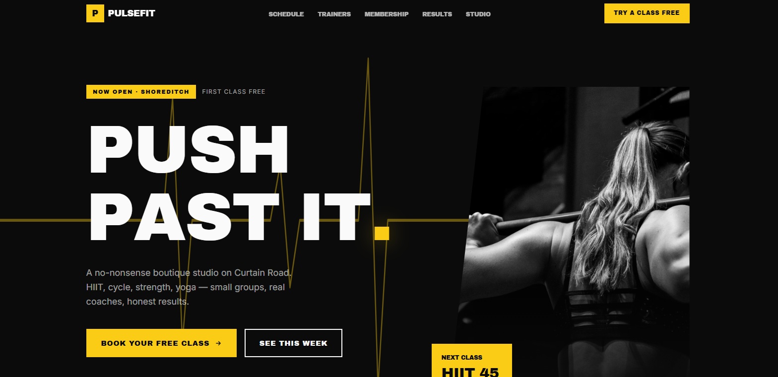 PulseFit — fitneszstúdió weboldal órarenddel