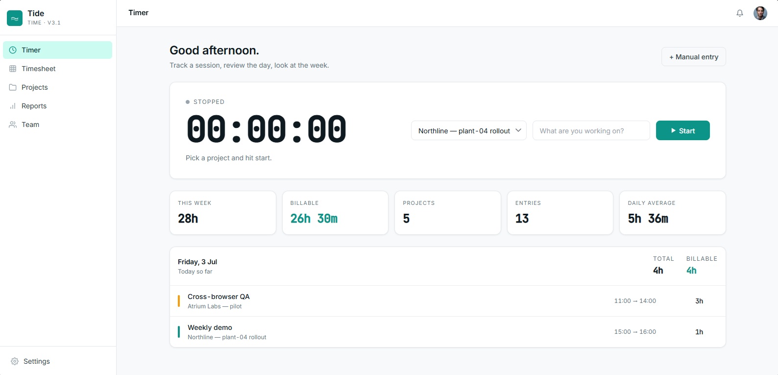 Tide — time-tracking and invoicing web app for teams